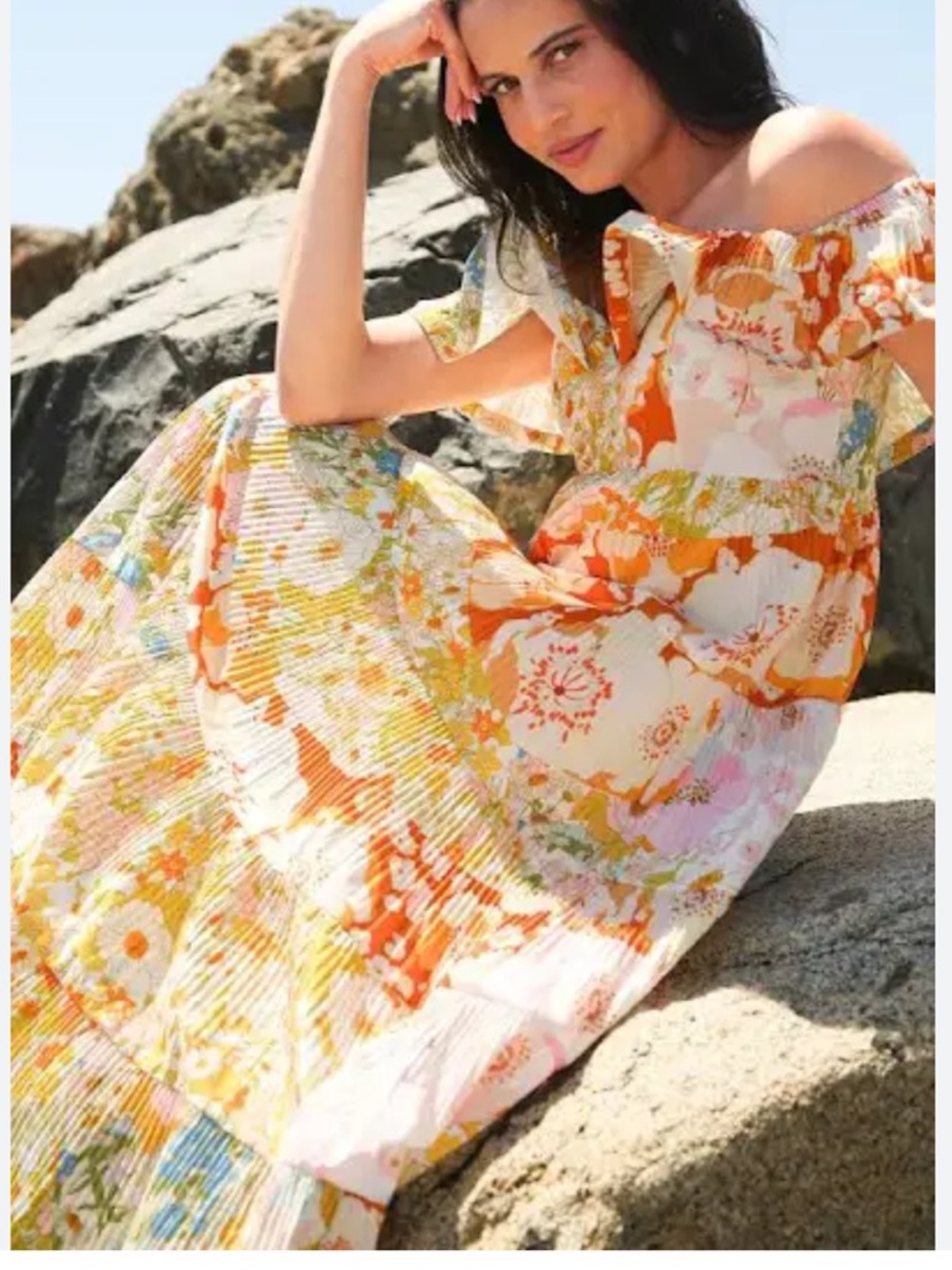 Beulah Style Melody Floral Print Tiered Ruffle Pleated Midi Dress Small $231